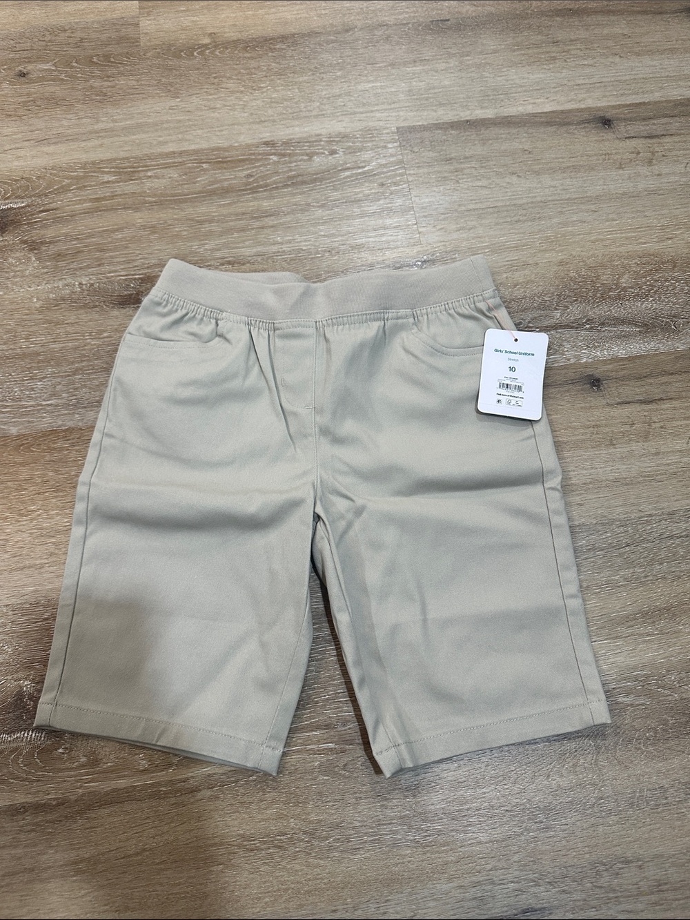 Kids Elastic Waist Knit Shorts in Tan girls school uniform stretch shorts